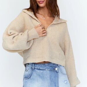 Princess Polly Tiara Cropped Sweater in Beige - Size S/M